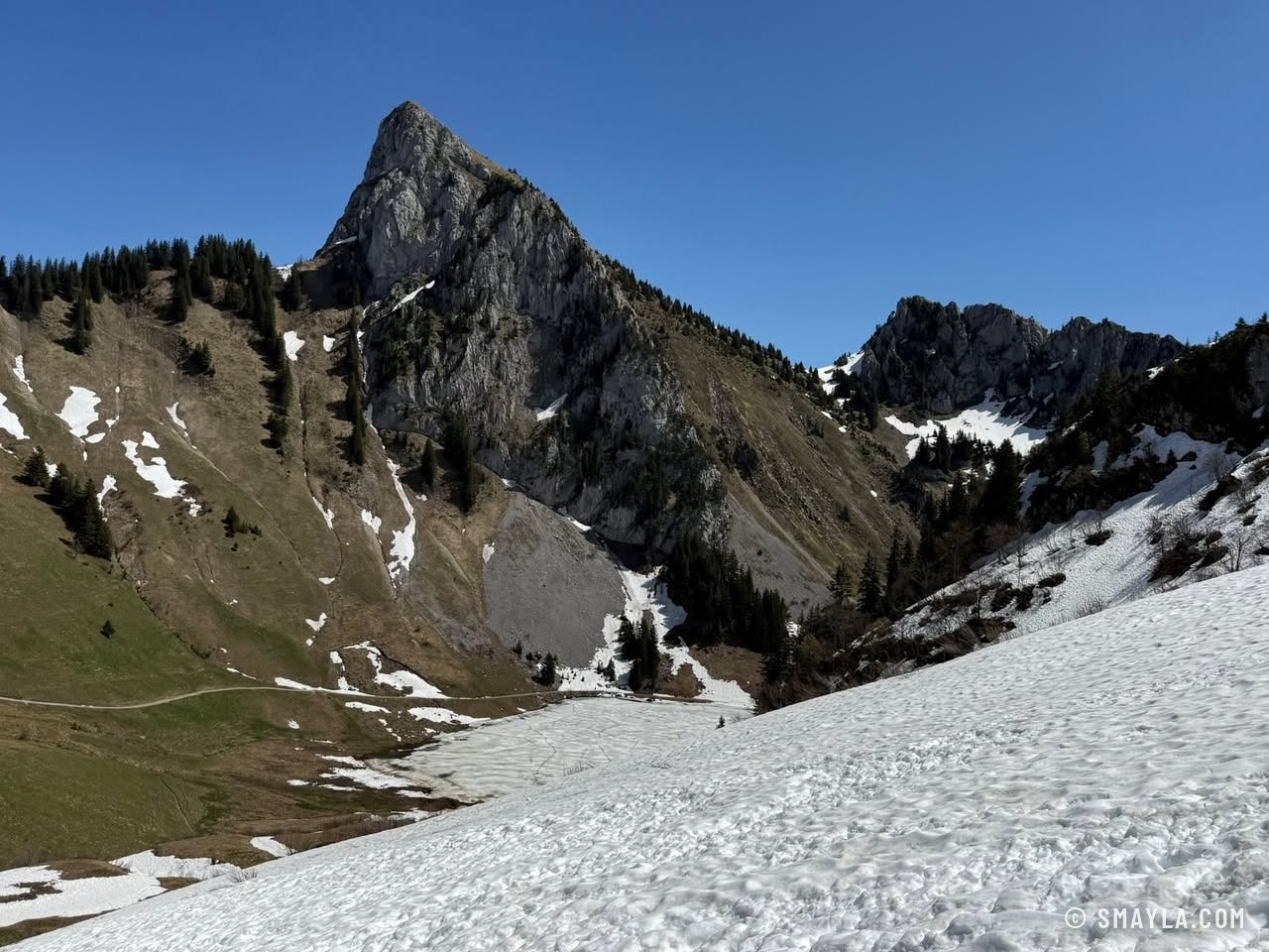 Rocky peak and snowfields