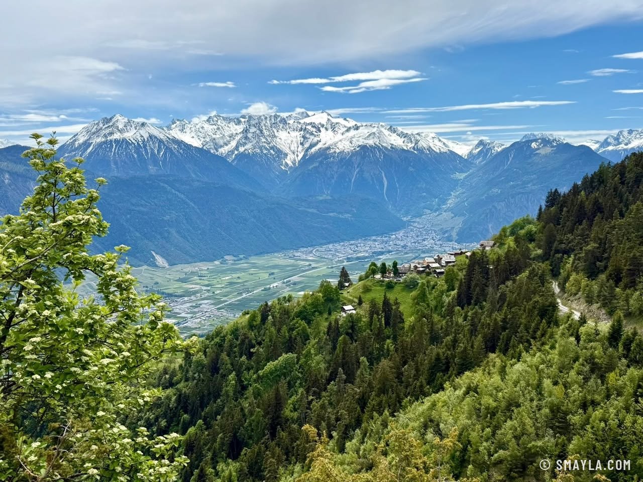 Vallée du Rhône et sommets enneigés