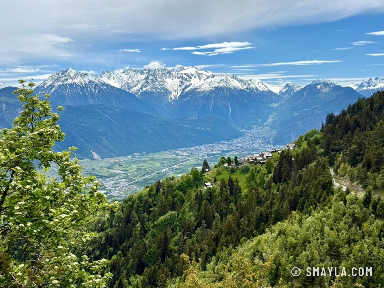 Vallée du Rhône et sommets enneigés