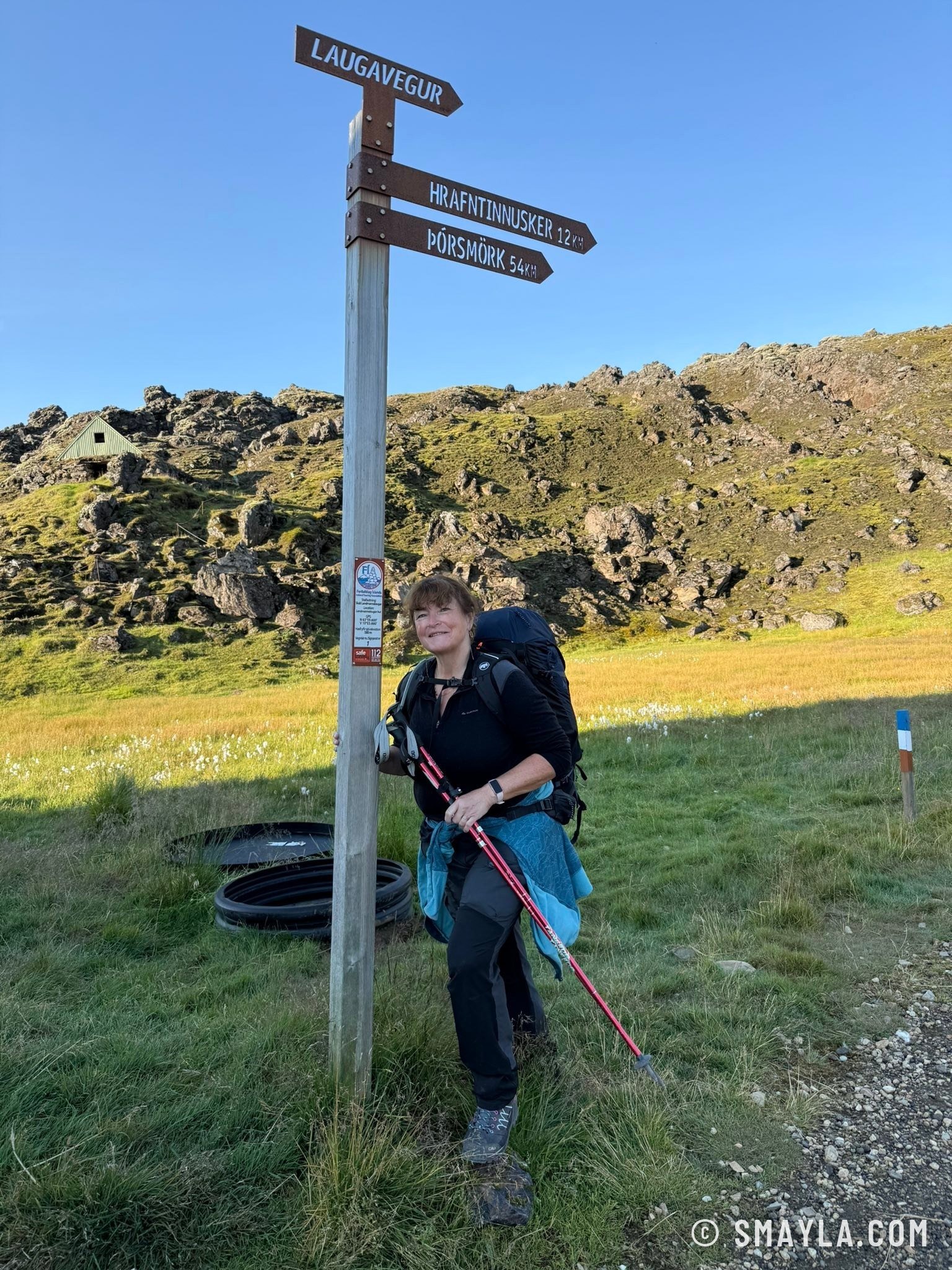 Emmanuelle at the first signpost