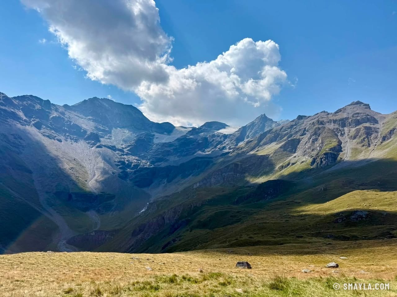 Glacial valley under clouds