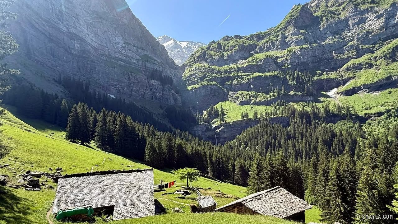 Alpine huts and cliffs