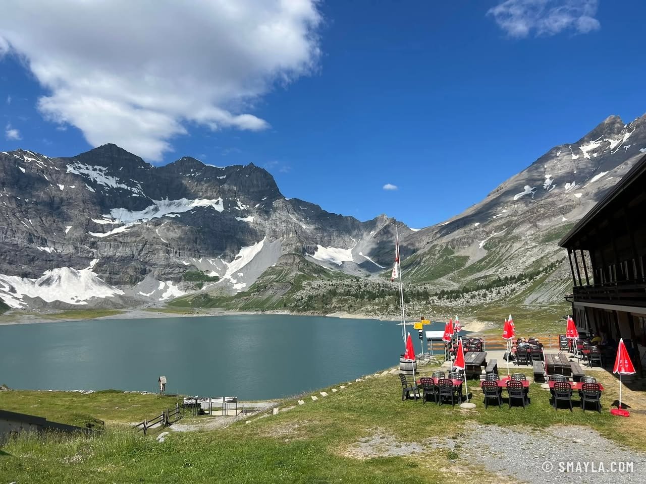 The Salanfe inn and the lake